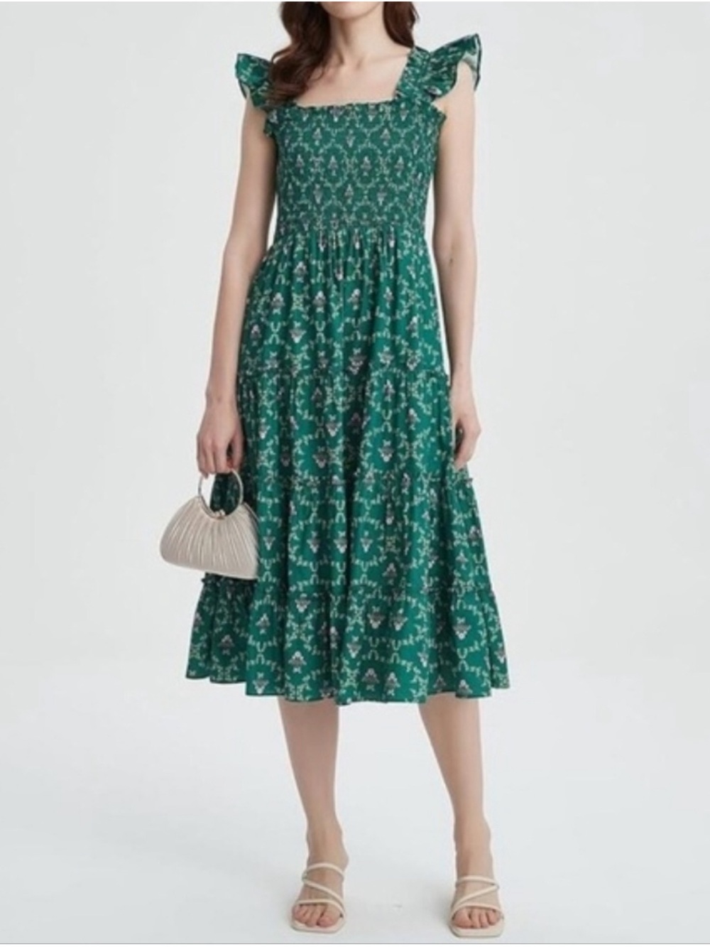 Hill House Emerald Trellis Nap Midi Dress Green Floral Size M - Picture 2 of 9